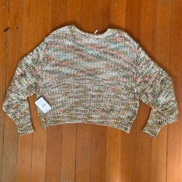 NWT Free People Highland Cable Knit Oversized V-Neck Mendocino Combo Sweater XS - Picture 5 of 13